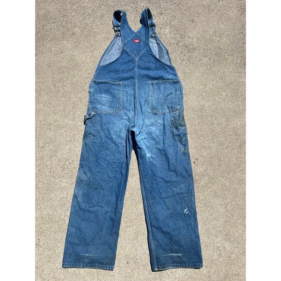Vintage Dickies Overalls Men Size 42x32 Blue Distressed Cotton Denim Button Fly - Picture 9 of 13